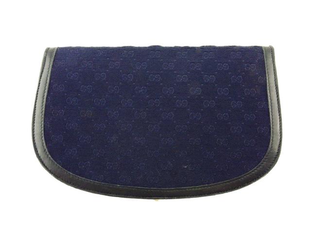 【GWタイムセール】グッチ GUCCI 長財布マイクロGG オールドグッチ ダブルG ネイビー ゴールド レディース 中古_1