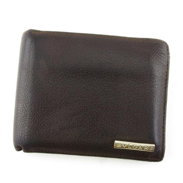 【BIGお買い物ラリー★30%OFFセール中】ブルガリ BVLGARI 札入れロゴプレート ブラウン シルバー レディース 中古