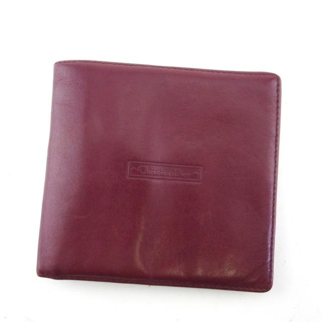 【BIGお買い物ラリー★30%OFFセール中】ディオール Dior 二つ折り財布ロゴ ボルドー レディース 中古
