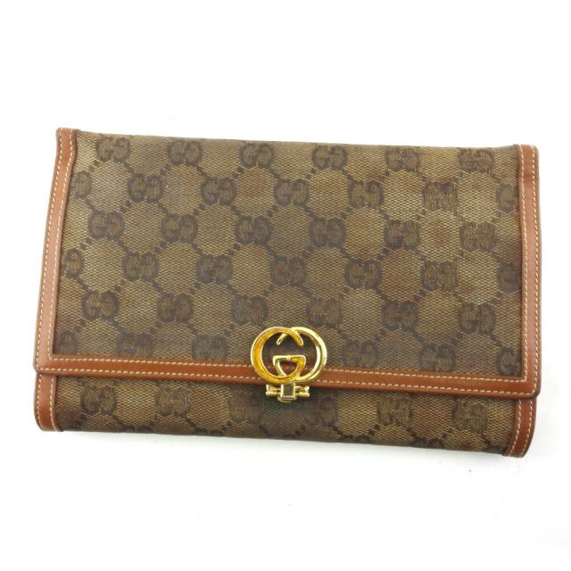 【BIGお買い物ラリー★30%OFFセール中】グッチ GUCCI 長財布GGキャンバス インターロッキングG ベージュ ブラウン ゴールド レディース 中古