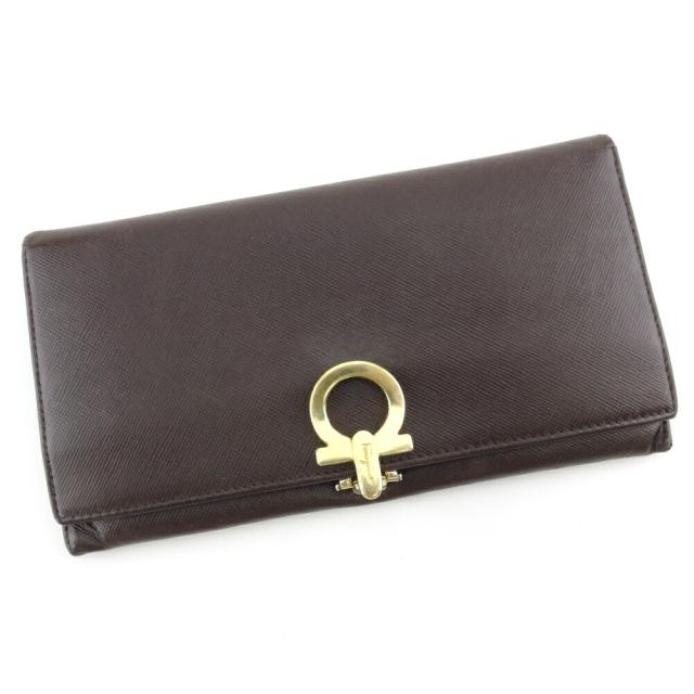 【BIGお買い物ラリー★30%OFFセール中】サルヴァトーレフェラガモ Salvatore Ferragamo 長財布ガンチーニ ブラウン ゴールド レディース 中古
