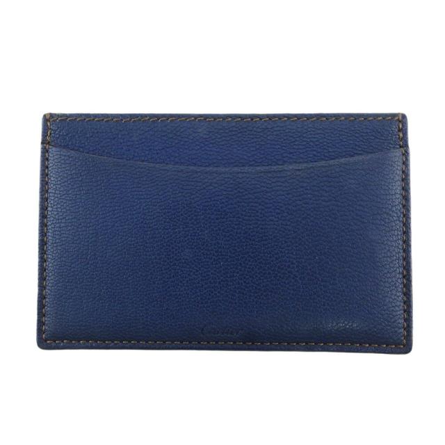 【BIGお買い物ラリー★30%OFFセール中】カルティエ CARTIER カードケースロゴ ステッチ ネイビー ベージュ レディース 中古