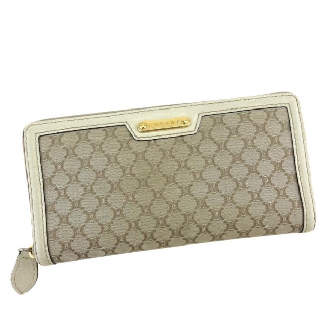【BIGお買い物ラリー★30%OFFセール中】セリーヌ CELINE 長財布マカダム ベージュ ホワイト 白 ゴールド レディース 中古