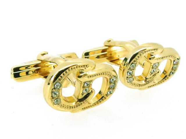 ディオール Dior カフス CDマーク ラインストーン付き スウィヴル式