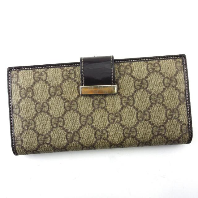 【BIGお買い物ラリー★30%OFFセール中】グッチ GUCCI 長財布GGプラス GGスプリーム ベージュ ブラウン ゴールド レディース 中古