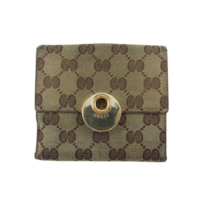 【BIGお買い物ラリー★30%OFFセール中】グッチ GUCCI 二つ折り財布GGキャンバス エクリプス ベージュ ブラウン ゴールド レディース 中古