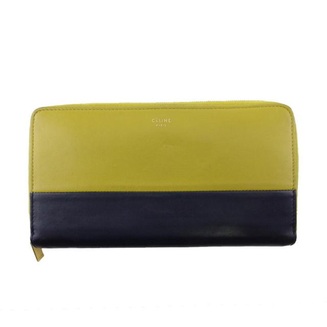 【X'masセール★30%OFF】セリーヌ CELINE 長財布バイカラー イエロー ネイビー ゴールド レディース 中古