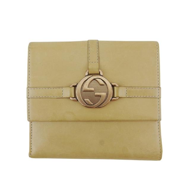 【BIGお買い物ラリー★30%OFFセール中】グッチ GUCCI 二つ折り財布ダブルG インターロッキングG ベージュ ゴールド レディース 中古