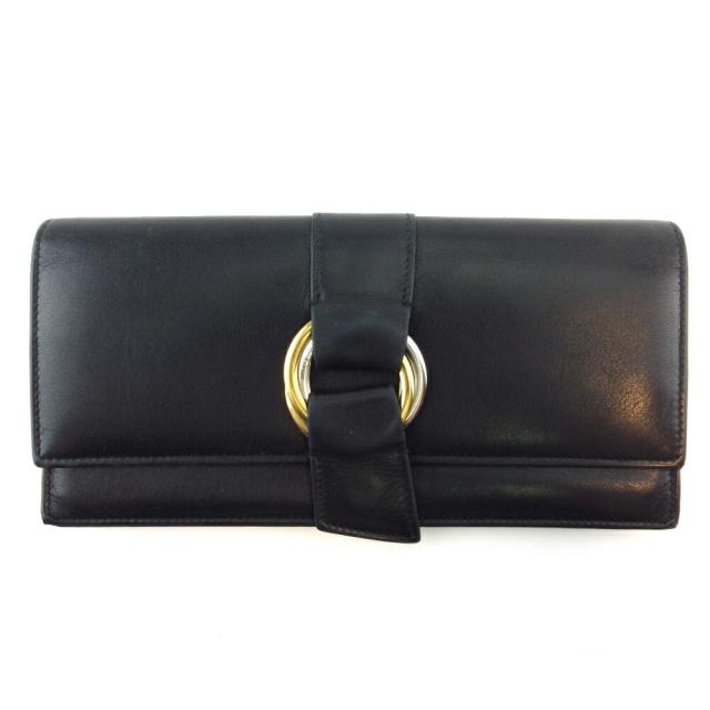 【BIGお買い物ラリー★30%OFFセール中】カルティエ CARTIER 長財布トリニティ ブラック ゴールド シルバー レディース 中古
