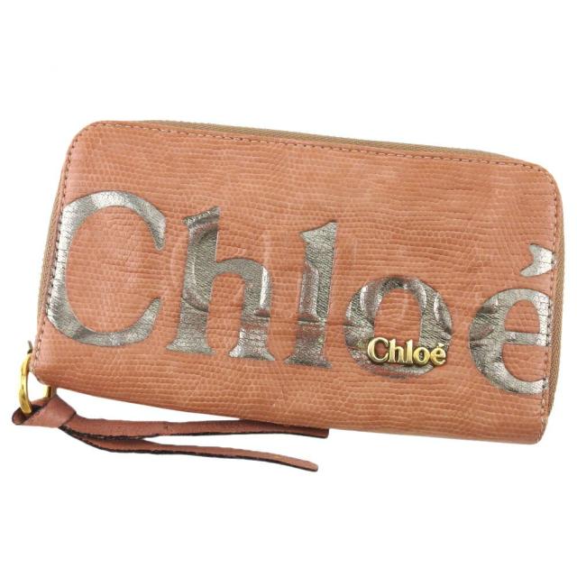 【BIGお買い物ラリー★30%OFFセール中】クロエ Chloe 長財布エクリプス リザード調 ピンク ゴールド シルバー レディース 中古