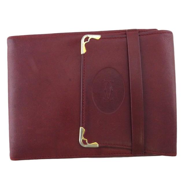 【BIGお買い物ラリー★30%OFFセール中】カルティエ CARTIER 札入れマストライン ボルドー ゴールド レディース 中古