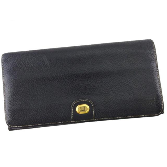 【BIGお買い物ラリー★30%OFFセール中】ダンヒル Dunhill 長財布ロゴプレート ブラック ゴールド レディース 中古
