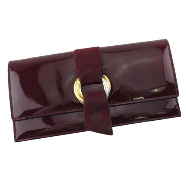 【BIGお買い物ラリー★30%OFFセール中】カルティエ CARTIER 長財布トリニティ ボルドー ゴールド シルバー レディース 中古