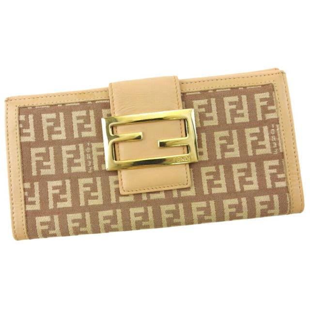 【BIGお買い物ラリー★30%OFFセール中】フェンディ FENDI 長財布ズッキーノ ピンク ブラウン ゴールド レディース 中古