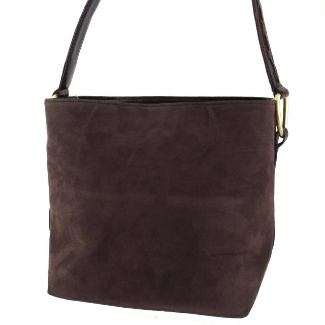 【BIGお買い物ラリー★30%OFFセール中】ショルダーバッグクロコ調コンビ ブラウン ゴールド レディース 中古