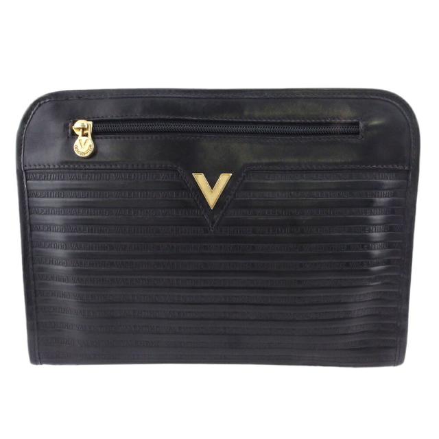 【BIGお買い物ラリー★30%OFFセール中】マリオ・ヴァレンティノ MARIO VALENTINO クラッチバッグVマーク ブラック ゴールド レディース 中古