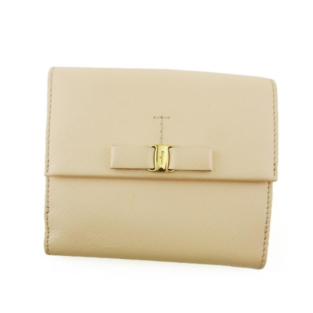 【BIGお買い物ラリー★30%OFFセール中】サルヴァトーレフェラガモ Salvatore Ferragamo 二つ折り財布ヴァラリボン ピンク ゴールド レディース 中古