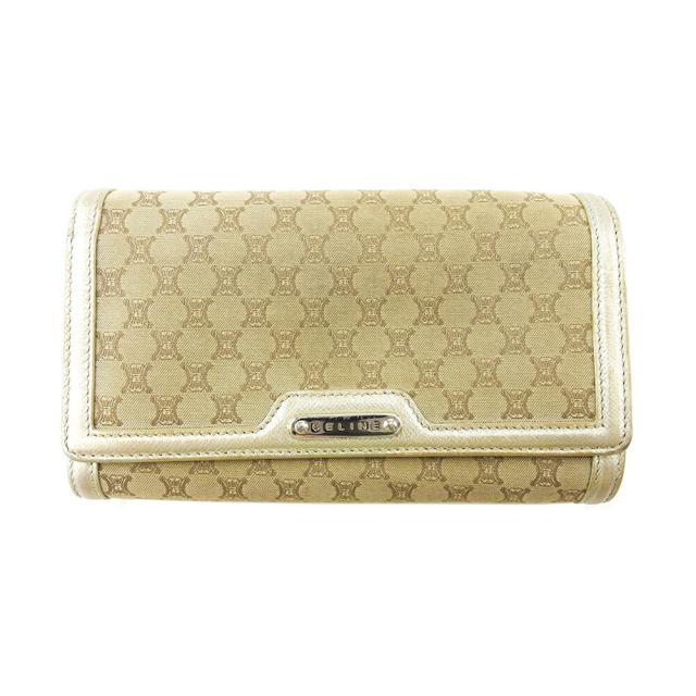 【BIGお買い物ラリー★30%OFFセール中】セリーヌ CELINE 長財布マカダム ベージュ ゴールド レディース 中古
