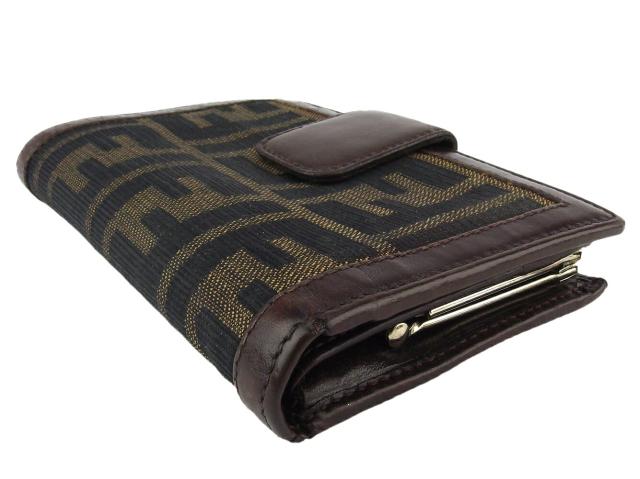 【GWタイムセール】フェンディ FENDI 二つ折り財布ズッカ ブラウン ブラック ベージュ シルバー レディース 中古_3