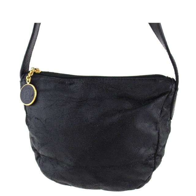 【BIGお買い物ラリー★30%OFFセール中】フェンディ FENDI ショルダーバッグリザード調 ブラック ゴールド レディース 中古