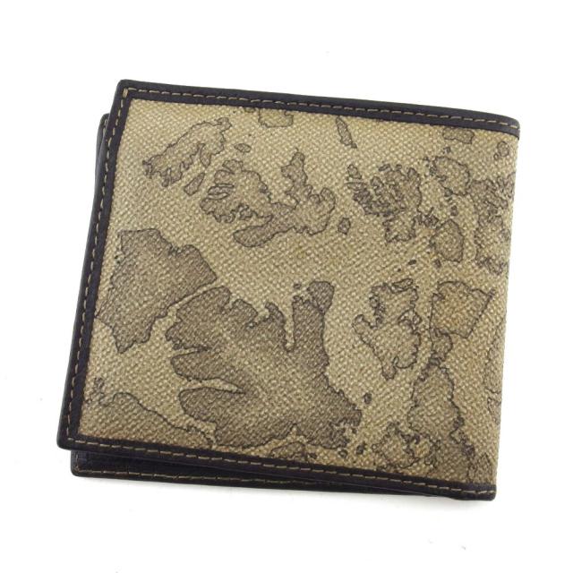 【BIGお買い物ラリー★30%OFFセール中】プリマクラッセ PRIMA CLASSE 二つ折り財布地図柄 ベージュ ブラウン レディース 中古