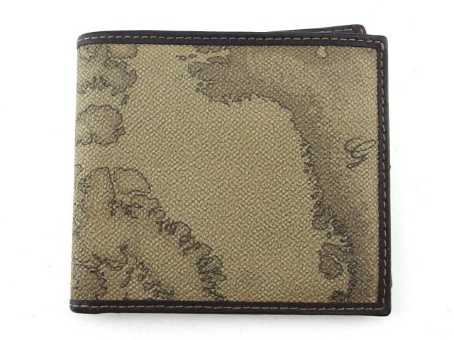 【GWタイムセール】プリマクラッセ PRIMA CLASSE 二つ折り財布地図柄 ベージュ ブラウン レディース 中古_1