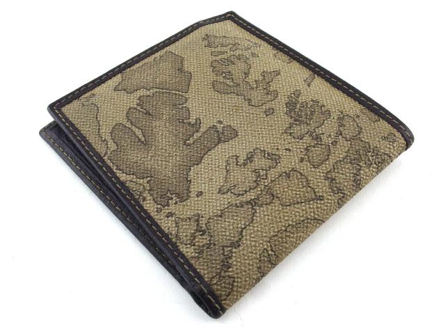 【GWタイムセール】プリマクラッセ PRIMA CLASSE 二つ折り財布地図柄 ベージュ ブラウン レディース 中古_2