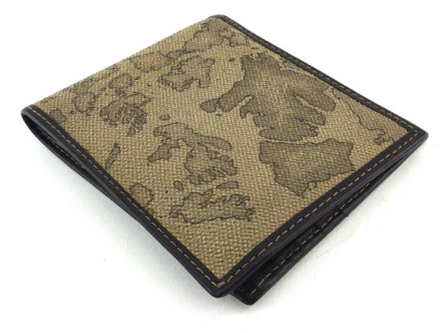 【GWタイムセール】プリマクラッセ PRIMA CLASSE 二つ折り財布地図柄 ベージュ ブラウン レディース 中古_3