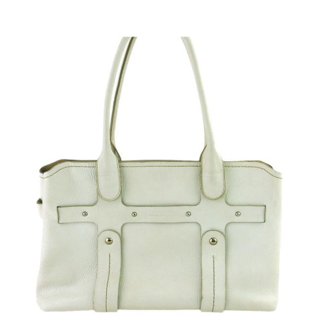 【BIGお買い物ラリー★30%OFFセール中】サルヴァトーレフェラガモ Salvatore Ferragamo トートバッグロゴ ホワイト 白 ゴールド レディース 中古