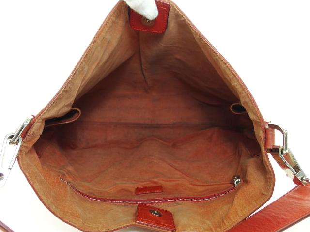 ヒロフ HIROFU ショルダーバッグHマーク レッド シルバー レディース 中古_6