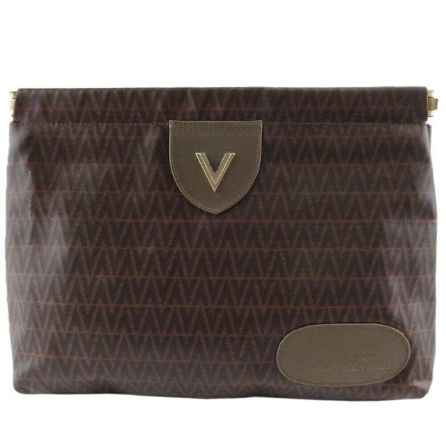 【BIGお買い物ラリー★30%OFFセール中】マリオ・ヴァレンティノ MARIO VALENTINO クラッチバッグVマーク ブラウン ゴールド シルバー レディース 中古