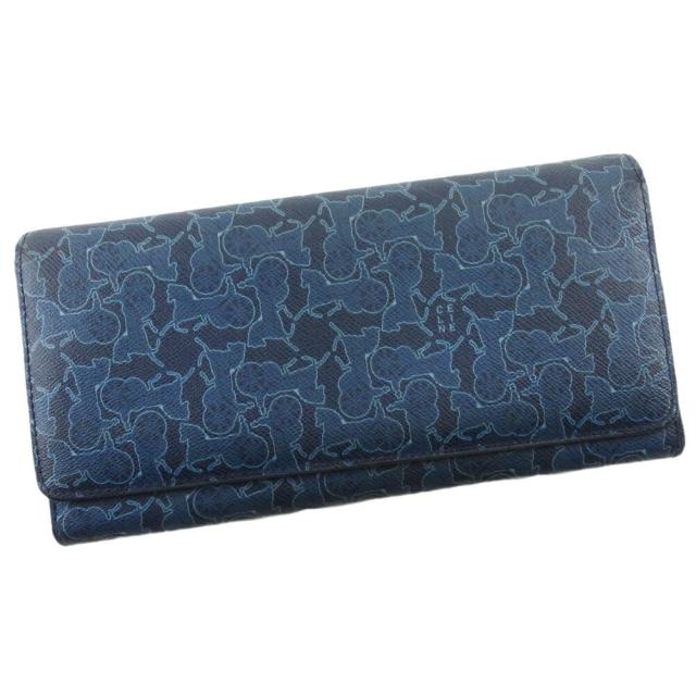 【BIGお買い物ラリー★30%OFFセール中】セリーヌ CELINE 長財布サルキー ネイビー ブルー レディース 中古