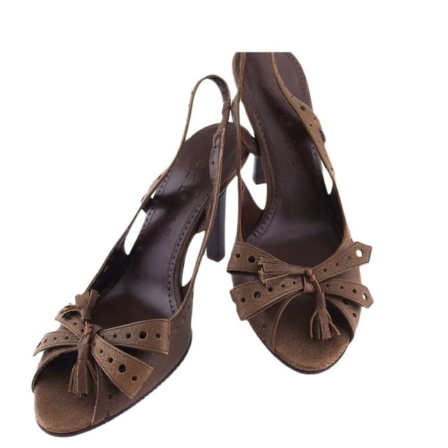 【BIGお買い物ラリー★30%OFFセール中】セリーヌ CELINE サンダルパンチングレザー ♯38C ミニタッセル リボン ブラウン レディース 中古