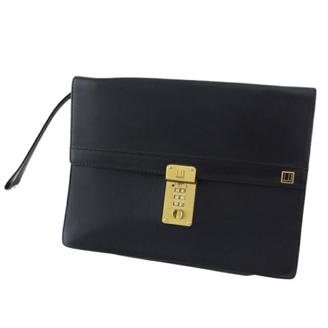 【BIGお買い物ラリー★30%OFFセール中】ダンヒル Dunhill クラッチバッグロゴプレート ブラック ゴールド レディース 中古
