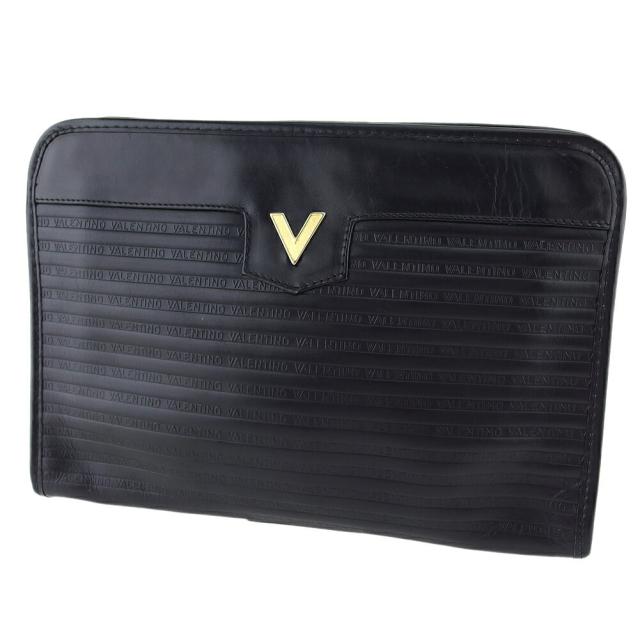 【BIGお買い物ラリー★30%OFFセール中】マリオ・ヴァレンティノ MARIO VALENTINO クラッチバッグVマーク ブラック ゴールド レディース 中古