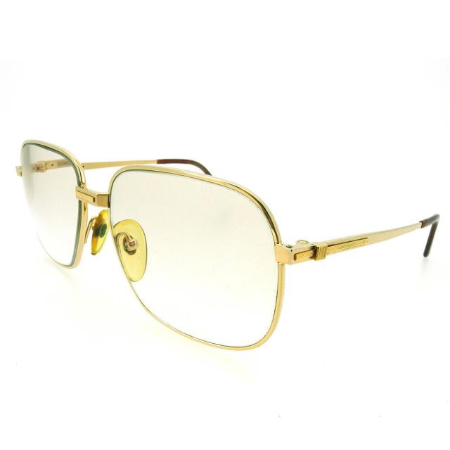 【BIGお買い物ラリー★30%OFFセール中】ダンヒル Dunhill メガネパリ型 度入り フルリム サイドロゴ入り ゴールド ブラウン レディース 中古