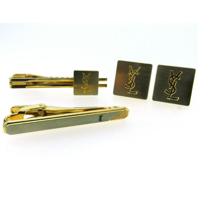 【X'masセール★30%OFF】サンローラン SAINT LAURENT タイピン3アイテムセット YSLロゴ ゴールド シルバー レディース 中古