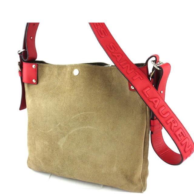 【BIGお買い物ラリー★30%OFFセール中】サンローラン SAINT LAURENT ショルダーバッグ異素材コンビ リヴゴーシュ ブラウン レッド レディース 中古
