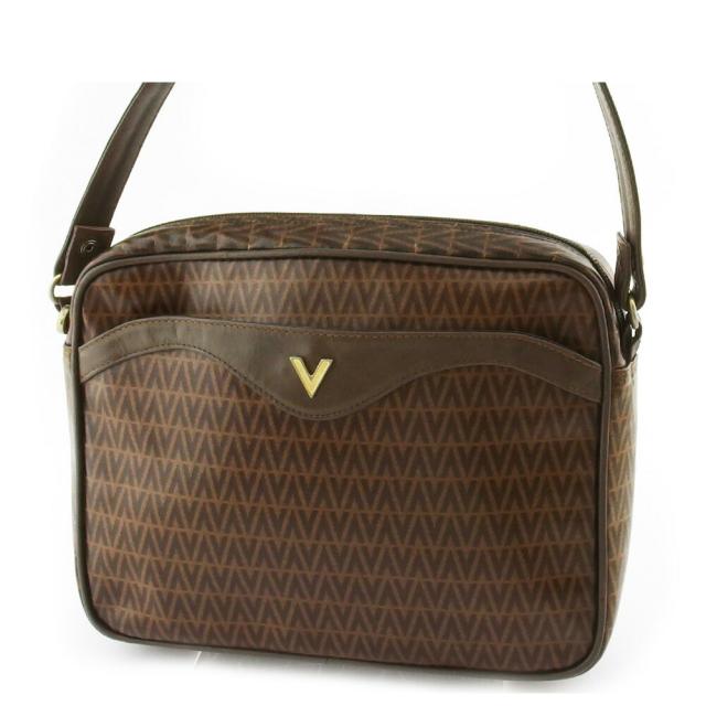 【BIGお買い物ラリー★30%OFFセール中】マリオ・ヴァレンティノ MARIO VALENTINO ショルダーバッグVマーク ブラウン ベージュ ゴールド レディース 中古