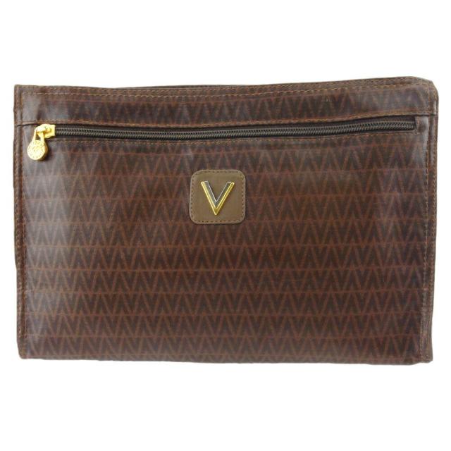 【BIGお買い物ラリー★30%OFFセール中】マリオ・ヴァレンティノ MARIO VALENTINO クラッチバッグVマーク ブラウン ゴールド シルバー レディース 中古