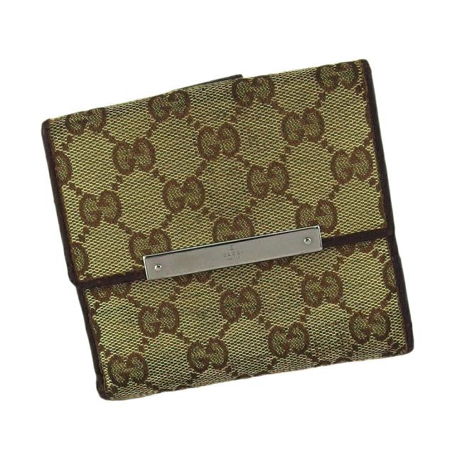 【X'masセール★30%OFF】グッチ GUCCI 二つ折り財布GGキャンバス ベージュ ブラウン シルバー レディース 中古