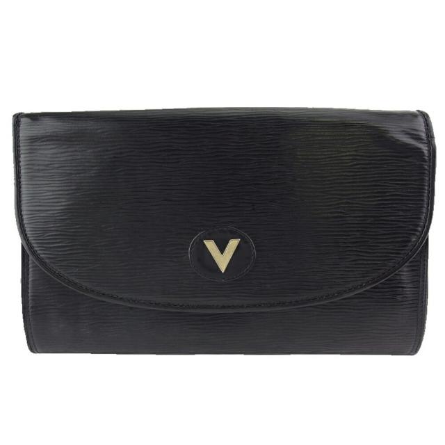 【BIGお買い物ラリー★30%OFFセール中】マリオ・ヴァレンティノ MARIO VALENTINO クラッチバッグVマーク ブラック ゴールド レディース 中古