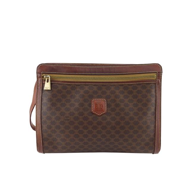 【BIGお買い物ラリー★30%OFFセール中】セリーヌ CELINE クラッチバッグマカダム ブラウン ベージュ ゴールド レディース 中古