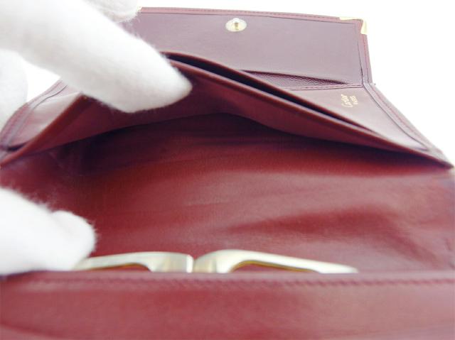 【30％OFF★土日ひと休み大売り出し】カルティエ CARTIER 三つ折り紙入れ帆柱生産ライン ボルドーワイン ゴールド レディース 中古