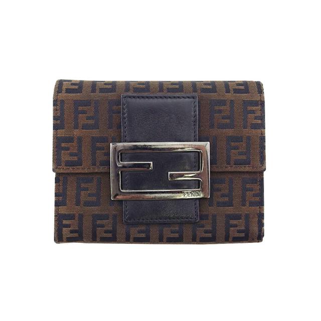 【BIGお買い物ラリー★30%OFFセール中】フェンディ FENDI 三つ折り財布ズッキーノ ブラウン ブラック レディース 中古