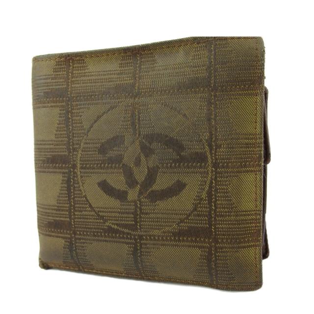 【BIGお買い物ラリー★30%OFFセール中】シャネル CHANEL 二つ折り財布ニュートラベルライン オールドシャネル グリーン ブラウン レディース 中古