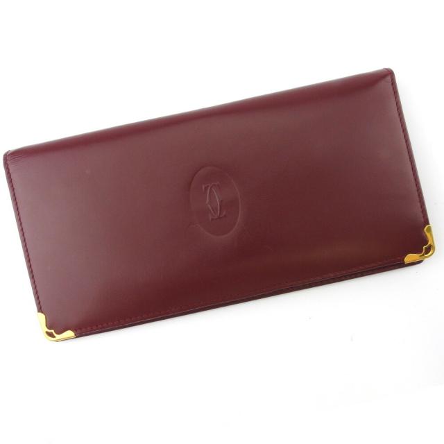 【X'masセール★30%OFF】カルティエ CARTIER 札入れマストライン ボルドー ゴールド レディース 中古