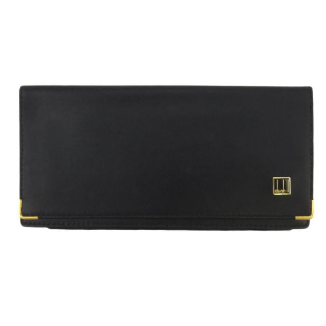 【BIGお買い物ラリー★30%OFFセール中】ダンヒル Dunhill 札入れロゴプレート ブラック ゴールド レディース 中古
