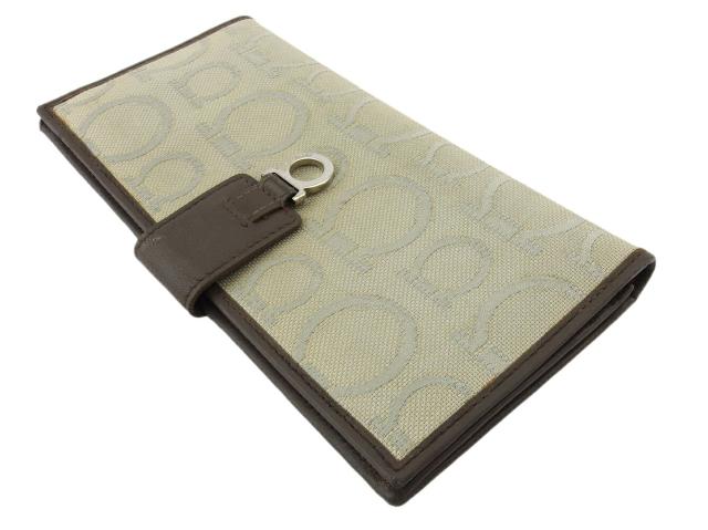 【30％OFF★週末タイムSALE】サルヴァトーレフェラガモ Salvatore Ferragamo 長財布ガンチーニ グレー 灰色 シルバー レディース 中古_2
