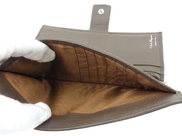 【30％OFF★週末タイムSALE】サルヴァトーレフェラガモ Salvatore Ferragamo 長財布ガンチーニ グレー 灰色 シルバー レディース 中古_6